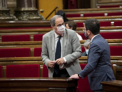 Quim Torra i Pere Aragonè al ple del Parlament de Catalunya.