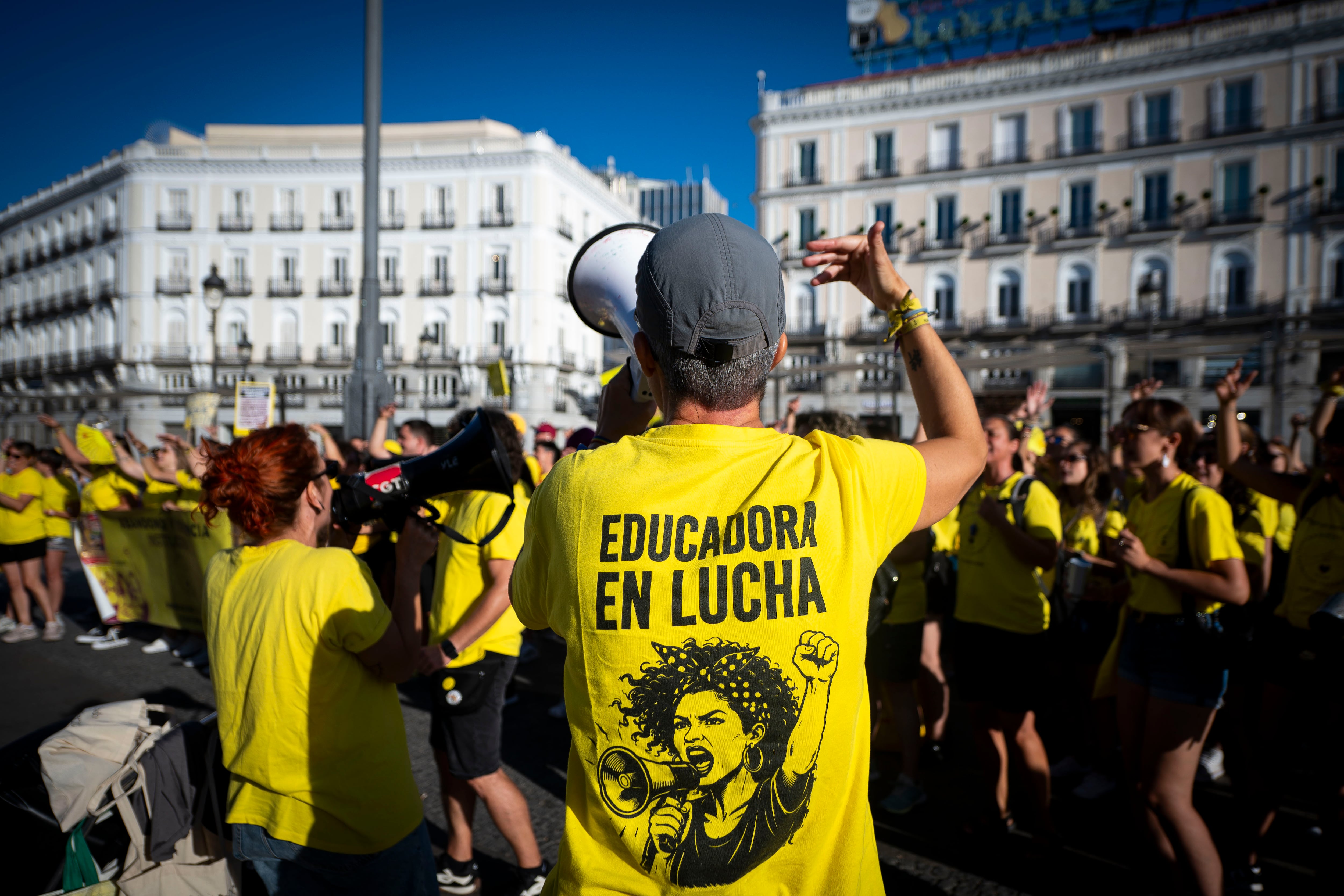 Concentración de educadoras infantiles en la Puerta del Sol, este miércoles en Madrid.