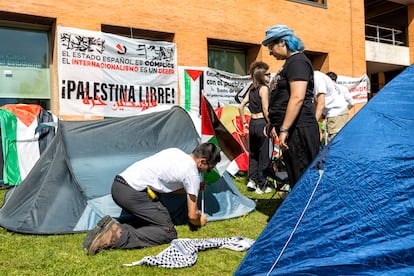 Acampada propalestina en la Universidad Complutense de Madrid, el pasado día 8.