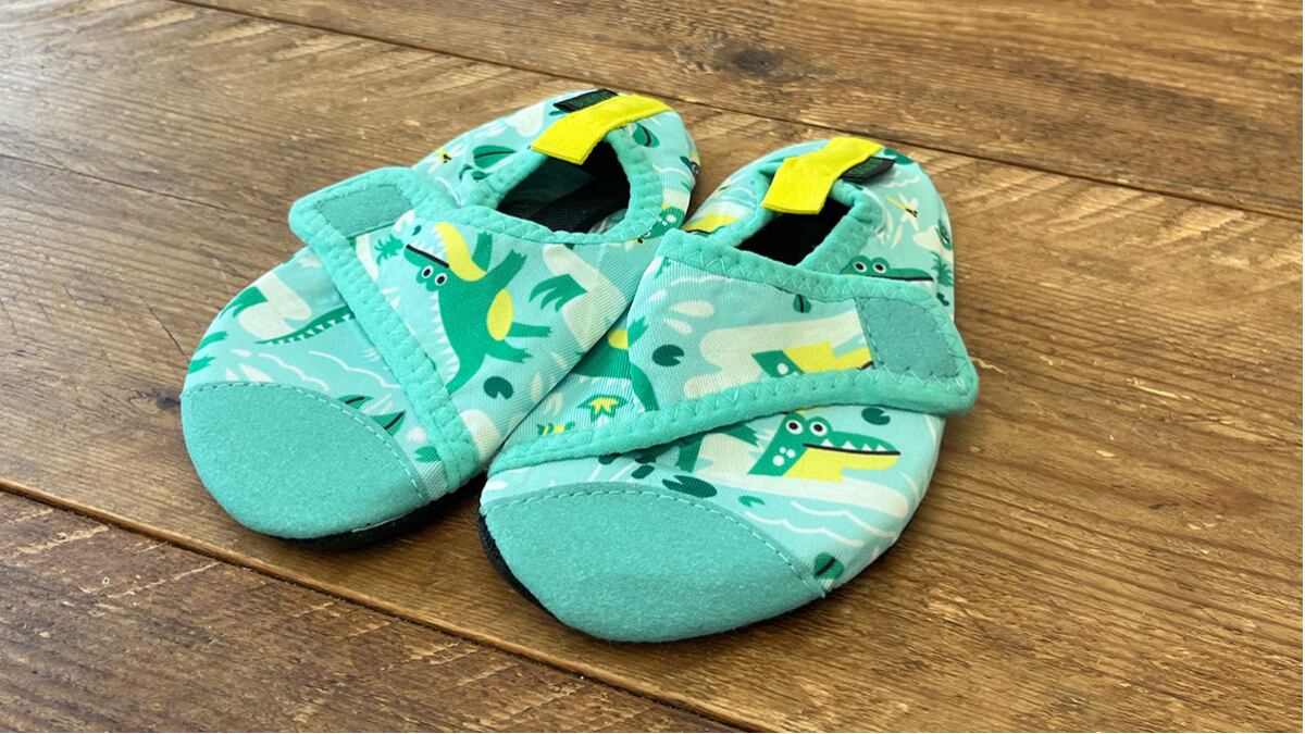 They have a reinforced toe and velcro closure.