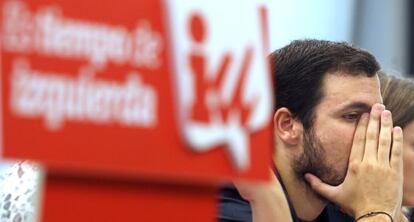 Alberto Garzón, durante la reunión del Consejo Político de IU el pasado domingo.