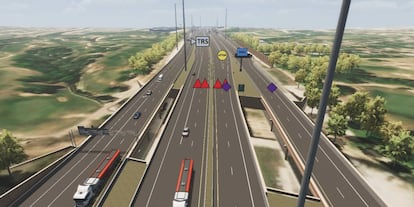 Imagen virtual de la autopista I66, en Washington, con tráfico simulado.