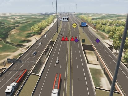 Imagen virtual de la autopista I66, en Washington, con tráfico simulado.