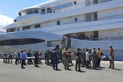 El yate 'Mayan Queen IV', después de participar en el resacte de migrantes. 