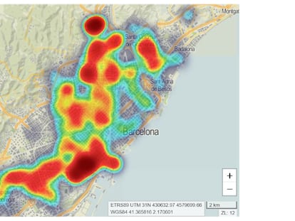 Mapa de convocatorias de entidades para frenar desahucios en Barcelona entre 2018 y 2022.