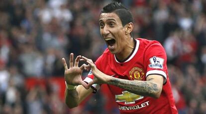 Di Maria celebra su primer gol con el United. 