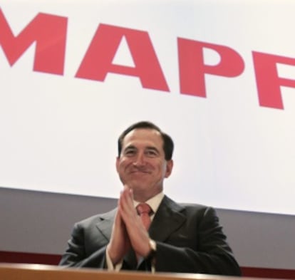 El nuevo presidente de Mapfre, Antonio Huertas, en la Junta de Accionistas celebrada el 10 de marzo.