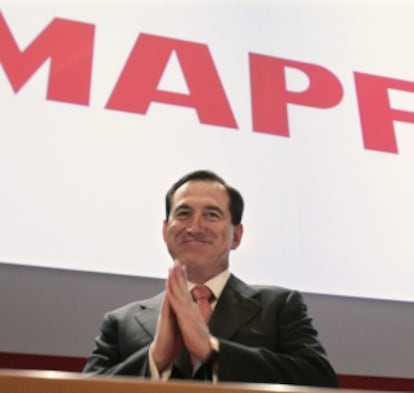 El nuevo presidente de Mapfre, Antonio Huertas, en la Junta de Accionistas celebrada el 10 de marzo. 