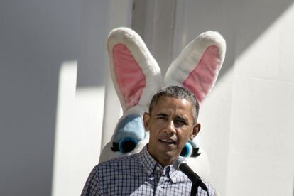 Barack Obama durante el tradicional discurso del 'Easter Egg' (Huevo de Pascua) en la Casa Blanca, en Washington.