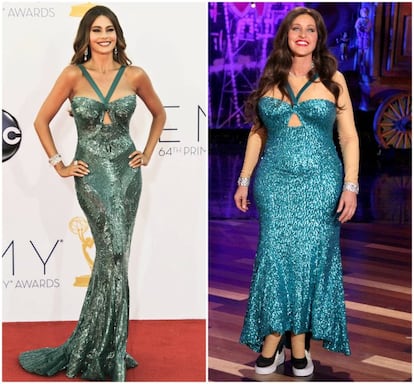 En los premios Emmy de 2012, la actriz Sofía Vergara lució un ajustado vestido que se le acabó rompiendo por su parte trasera. Ese mismo traje es el que imitó la presentadora Ellen DeGeneres en su programa de Halloween de ese año, y, obviamente, el disfraz tenía la costura rota en el trasero.