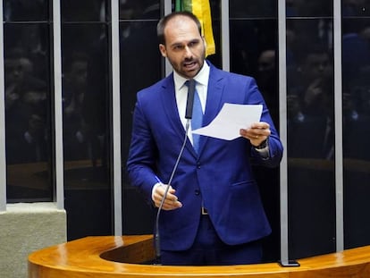 O deputado Eduardo Bolsonaro na última terça-feira, na Câmara.