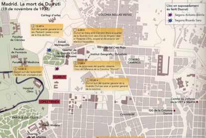 Infografía sobre la muerte de Durruti en noviembre de 1936, del <i>Atles de la Guerra Civil a Catalunya.</i>