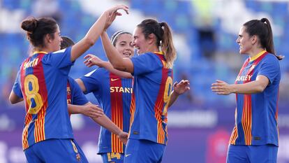 Mariona, en el centro, celebra el tercer gol del equipo.