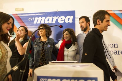 Los candidatos de En Marea comparecen en rueda de prensa después de conocer los resultados.