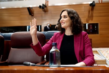 La presidenta regional, Isabel Díaz Ayuso, durante la sesión de control al Ejecutivo regional el pasado 14 de mayo.