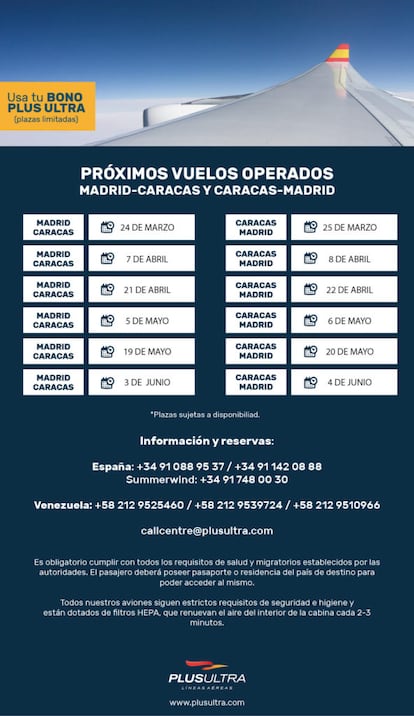 Programación de vuelos de Plus Ultra.