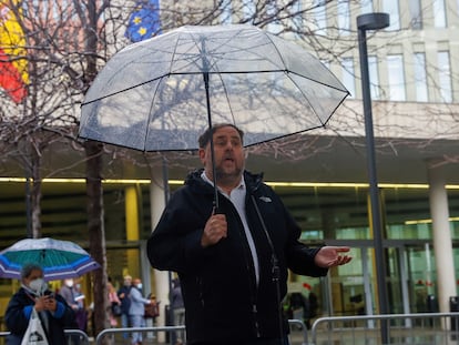 El presidente de ERC, Oriol Junqueras, el diciembre pasado, durante la declaración del exconsejero Raül Romeva en una nueva causa sobre malversación del 'procés'.