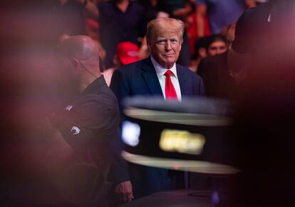 Former President Donald Trump attends UFC 287 at the Kaseya Center on April 8, 2023, in downtown Miami.