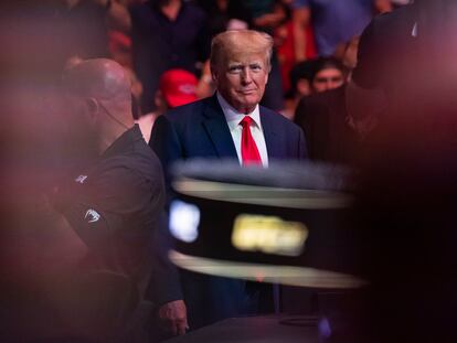 Former President Donald Trump attends UFC 287 at the Kaseya Center on April 8, 2023, in downtown Miami.