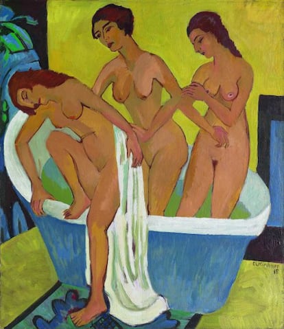 Mujeres bañándose (tríptico, lienzo central), 1914-1915/1925  Kirchner Museum Davos, donación, legado Ernst Ludwig Kirchner, 1990
