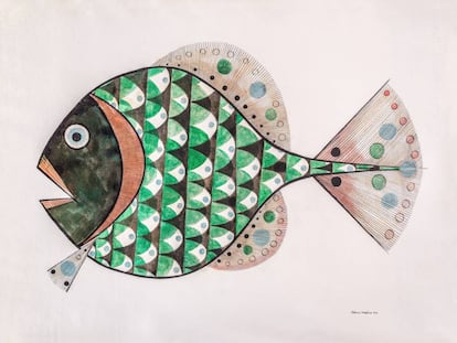 'Aldemir Martins Peixe' (pez), un dibujo de tinta china y acuarela de 1957.