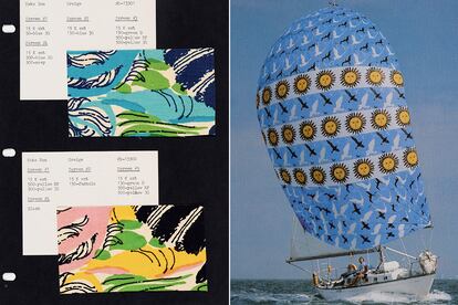 Los tejidos se personalizaban en distintos tonos, y el velero ‘Elysium’ lució dos de los diseños de Zuzek, ‘Sun Sail’ y ‘Sail Birds’.
