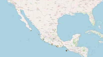 Mapa que marca la actividad sísmica presentada en México el 26 de septiembre de 2024.