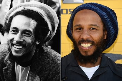 Bob Marley y Ziggy Marley

De los doce hijos que tuvo el cantante, Ziggy es quien mantiene un mayor parecido –físico y profesional– con su padre. Desde pequeño aprendió a tocar la guitarra y la batería y a día de hoy es un conocido cantante de reggae.