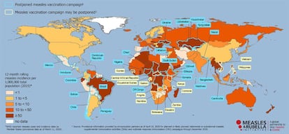 Mapa de las campañas de vacunación aplazadas o a punto de serlo.