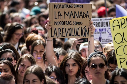 Protesta contra una de las resoluciones judiciales en el proceso a La Manada en mayo de 2018, en Madrid.