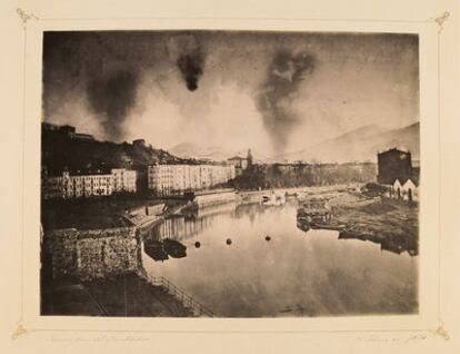 Vista de la ría del Nervión en el primer día del bombardeo durante la segunda guerra carlista (Bilbao, 21 de febrero de 1874).