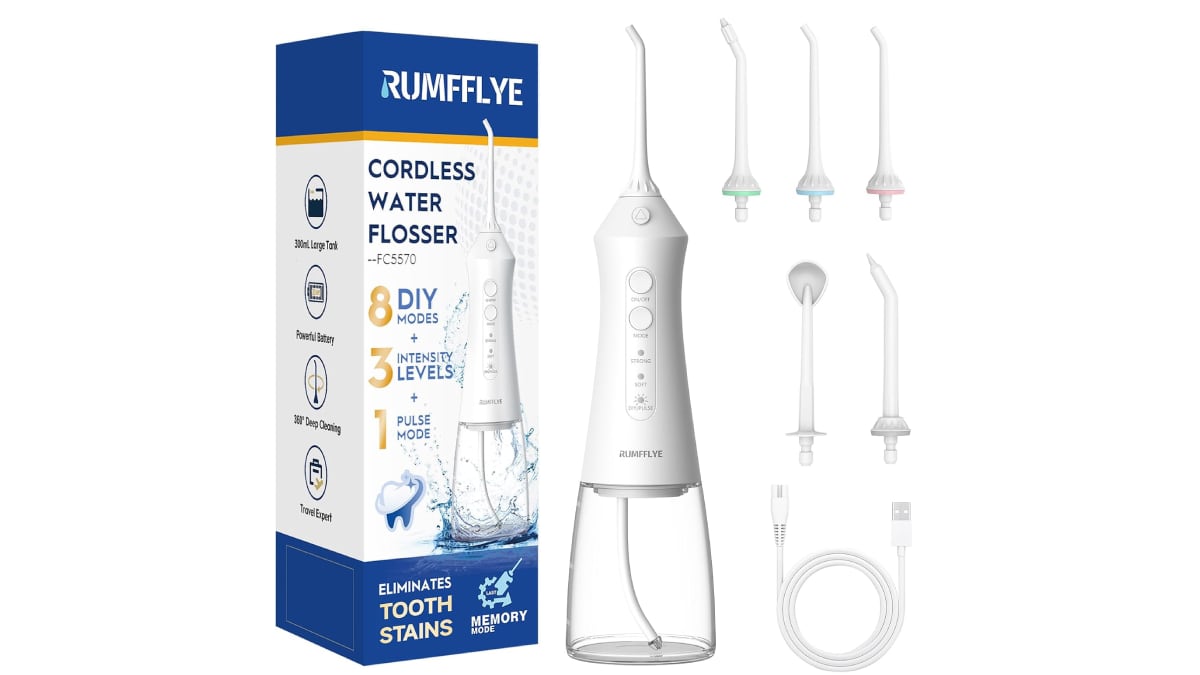 Irrigador dental portátil con doce modos de uso incluidos.