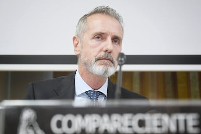El presidente de Telefónica, Marc Murtra, en su comparecencia en el Congreso, este jueves.
