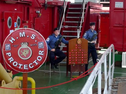 El buque británico HMS Protector, el 3 de enero en el puerto de Montevideo.