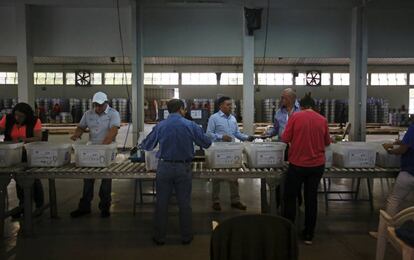 Voluntarios y trabajadores del Tribunal Supremo Electoral este jueves.