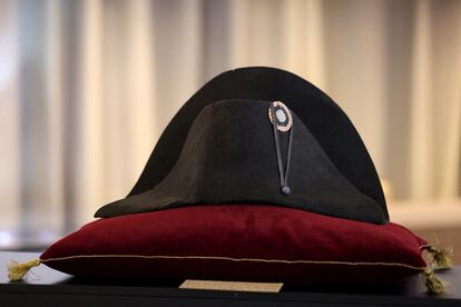 A hat belonging to French Emperor Napoleon Bonaparte is displayed before going on auction at Osenat auction house, in Paris, France, November 6, 2023.