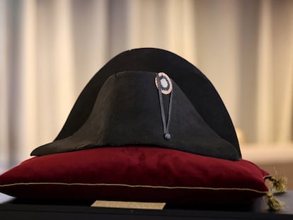 A hat belonging to French Emperor Napoleon Bonaparte is displayed before going on auction at Osenat auction house, in Paris, France, November 6, 2023.