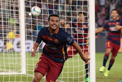 Pedro, tras marcar el gol de la victoria de la Supercopa de Europa.