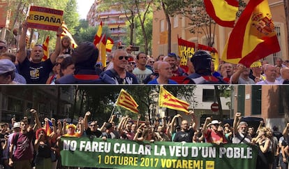 Manifestacions a favor i en contra de la Guàrdia Civil a Barcelona.