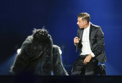 El cantante italiano Francesco Gabbani durante los ensayos.