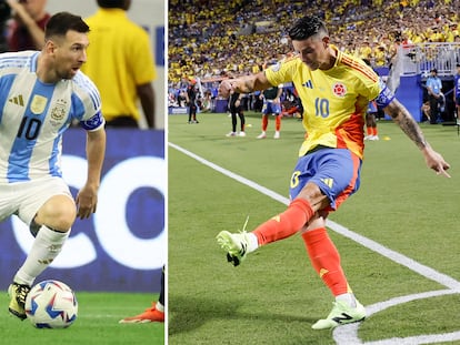 Los jugadores Lionel Messi (Argentina) y James Rodríguez (Colombia), durante partidos de la Copa América.