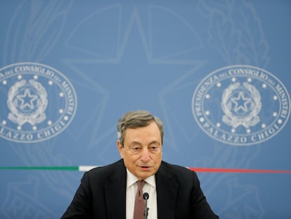 El primer ministro italiano, Mario Draghi, durante la rueda de prensa de presentación de los presupuestos para 2022.