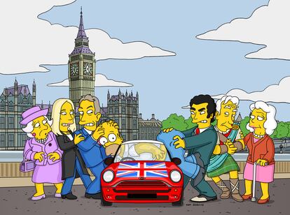 THE SIMPSONS: Homer gets the "royal treatment" from guest stars J.K. Rowling, Prime Minister Tony Blair, Sir Ian McKellan, Evan Marriot (all playing themselves) and Edwina (guest star Jane Leeves) when THE SIMPSONS visit London in "The Regina Monologues" airing Sunday, Nov. 23 (8:00-8:30 PM ET/PT) on FOX.  THE SIMPSONS ª & © 2003 T.T.C.F.F.C ALL RIGHTS RESERVED.  ª©2003FOX BROADCASTING  CR:FOX
