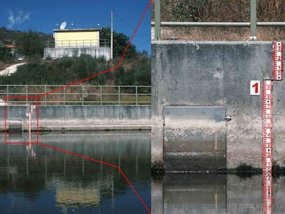 Estaci&oacute;n de aforos del Limia en Ponteli&ntilde;ares, con un caudal un 75% inferior al m&iacute;nimo establecido.