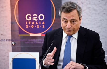 El primer ministro italiano, Mario Draghi, durante la rueda de prensa posterior al G-20, este martes en Roma.