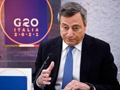 El primer ministro italiano, Mario Draghi, durante la rueda de prensa posterior al G-20, este martes en Roma.