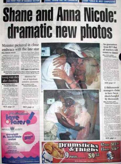 Primera página de 'The Tribune' de Bahamas con las fotografías de Anna Nicole Smith y el ministro de Inmigración.