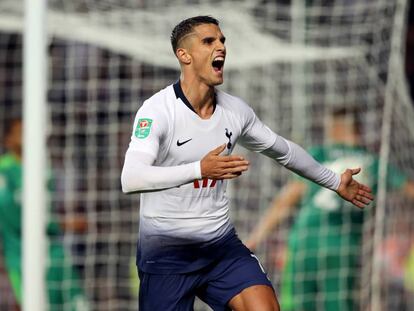 Lamela celebra su gol ante el Watford en la Carabao Cup. 