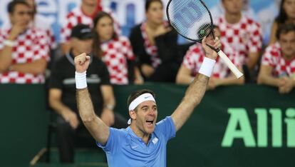 Del Potro festeja tras derrotar a Cilic.