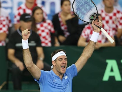 Del Potro festeja tras derrotar a Cilic.